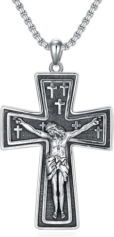 Crucifix Pendant Necklaces For Men Women Sterling Silver Cross Pendant With Stainless Steel Chain Religious Christian Jewelry Unisex Necklace For Father Christimas in Saudi Arabia