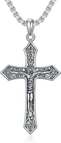 Crucifix Pendant Necklaces For Men Women Sterling Silver Cross Pendant With Stainless Steel Chain Religious Christian Jewelry Unisex Necklace For Father Christimas in Saudi Arabia