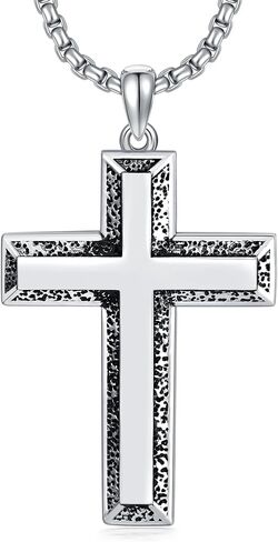 Crucifix Pendant Necklaces For Men Women Sterling Silver Cross Pendant With Stainless Steel Chain Religious Christian Jewelry Unisex Necklace For Father Christimas in Saudi Arabia