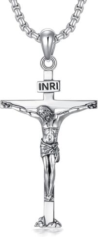 Crucifix Pendant Necklaces For Men Women Sterling Silver Cross Pendant With Stainless Steel Chain Religious Christian Jewelry Unisex Necklace For Father Christimas in Saudi Arabia