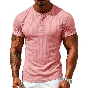 Men's Henley T Shirts, 3-Button Striped Tees with Stretch, Casual Summer Tops, Quick Dry for Hiking, Gym & Workout in Saudi Arabia