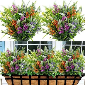 8 Bundles Artificial Flowers for Outdoors Faux Plants Greenery Shrubs UV Resistant for Porch Balcony Patio Garden Home Decor in Saudi Arabia