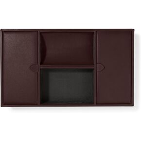 Leatherology Brown Deluxe Valet Tray – Jewelry & Watch Organizer with Covered and Open Compartments, Microsuede Lining – Elegant Catchall for Bedroom, Closet or Bathroom in Saudi Arabia