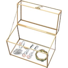 MYFULLY Vintage Gold Glass Jewelry Box, 10" x 5.7" x 7.8" Rectangular Keepsake Box with Hinged Lid, Large Capacity Organizer for Rings, Earrings, Bracelets, Necklaces, Vanity Storage and Home Decor in Saudi Arabia