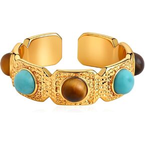 Boho Turquoise and Tiger Eye Stone Open Chunky Rings for Women with 14K Gold Plated Rings Vintage Cowgirl Jewelry in Saudi Arabia