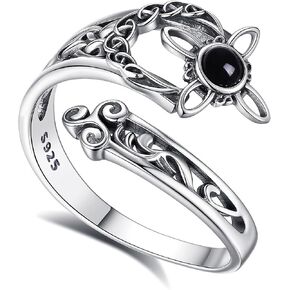 CELESTIA Nudo de Bruja Plata 925 Original Moonstone Witches Knot Ring Sterling Silver Nudo de Brujas Amuletos Protection Knot Ring for Women Pagan Wiccan Jewelry, Adjustable Witch Ring Celtic Gift in Saudi Arabia