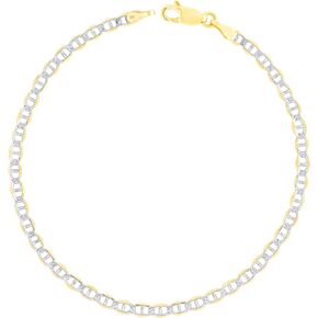Nuragold 10k الذهب الأصفر الحقيقي الصلبة مارينر 3mm مرساة سلسلة تمهيد الماس قطع سوار (7 "-9") اثنين من لهجة المجوهرات الإيطالية للرجال والنساء in Kuwait