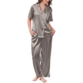 Ekouaer Womens Silk Pajamas for Womens Sets Satin Pjs 2 Piece Button Up Loungewear Short Sleeve Soft Sleepwear with Pockets in Saudi Arabia