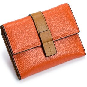 Women’s Trifold Genuine Leather Wallet Small Compact Wallet with Zipper Coin Pocket 6 Card Slots Slim Mini Leather Card Holder Wallet for Women Short Wallet Purse (Orange) in Saudi Arabia