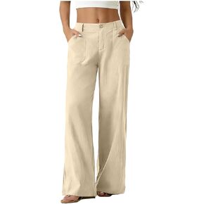 SHOPESSA Women's Button Fly Wide Leg Pants with Pockets, High Waist Casual Relaxed Fit Trousers for Summer and Everyday Wear in Saudi Arabia
