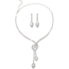 3 Pcs Rhinestone Jewelry Set Crystal Necklace and Earring Set for Women Bridal Wedding Formal Prom Costume Jewelry Sets for Bride Bridesmaid in Saudi Arabia