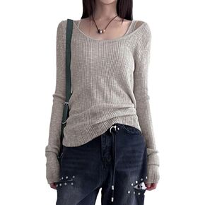 Women's Y2K Coquette Two Piece Set Harajuku Crew Neck Off-The-Shoulder Knitwear Aesthetics Long Sleeve Pullover in Saudi Arabia