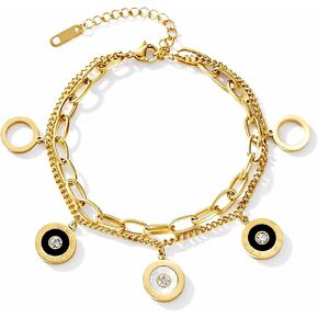 Gold Link Bracelets for Women - Non Tarnish Cubic Zirconia Bracelet Link Jewelry for Her in Saudi Arabia