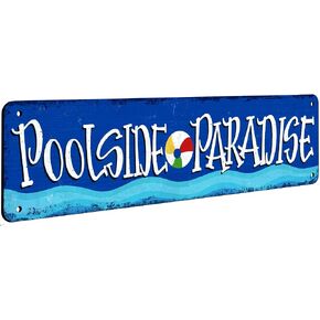 Outdoor Pool Decor Pool Sign Poolside Paradise Rustic Looking Metal Sign 4 x 16 Inches Outside Tropical Coastal Bar Patio Plaque Tiki Backyard Gift(Classic) in Saudi Arabia