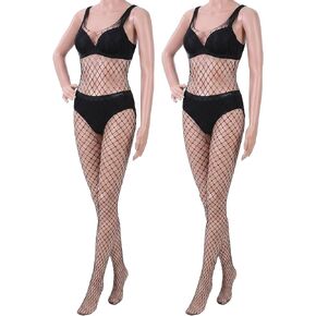 2Pcs Fishnet Mesh Bodystockings for Women Black Mesh Lingerie | Attached Bodystockings, Long Sleeve Bodysuit, Nightwear Outfit for Adult Female Wearers, Daily Wear Leisure, Sleep Matching in Kuwait