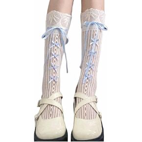 Womens Y2K Lace Gothic Lolita Socks Teen Girls Kawaii Cute Bows Highs Sexy Sheer Trouser Socks Fishnet Stockings in Saudi Arabia