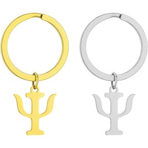 2 Pack Psi Symbol Keychain – Gold & Silver Stainless Steel Key Rings for Psychology Enthusiasts, Scientists, and Those Seeking Inner Balance in Saudi Arabia