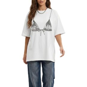 Bikini Print T Shirt for Women Funny Graphic Oversized Y2K Tops Crewneck Casual Tees Streetwear Summer 2026 in Saudi Arabia