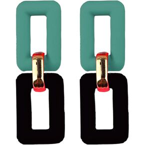 Square Earrings for Women Fashion Chunky Acrylic Multicolor Thick Rectangle Paperclip Link Chain Earrings Handmade Retro Funky Bohemia Candy Color Rectangle Statement Dangle Drop Earring Jewelry Gifts in Saudi Arabia