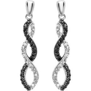 مجموعة Dazzlingrock أقراط متدلية دائرية من الألماس الأبيض والأسود على شكل دوامة للنساء من الفضة الإسترليني عيار 925 in Kuwait