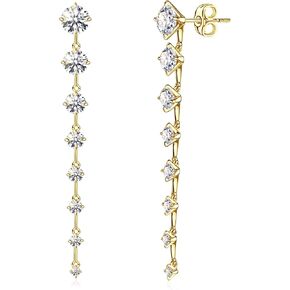 NOKMIT 14K Gold Plated CZ Drop Earrings for Women,Long Hanging Sparkling Cubic Zirconia Dangle Earrings,Hypoallergenic Jewelry for Party Wedding Anniversary in Saudi Arabia