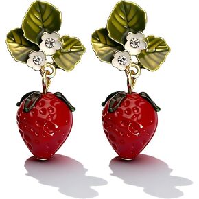 3D Strawberry Earrings Dangle for Women Cute Fruit Design Jewelry Strawberry Accessories for Everyday Wear in Saudi Arabia