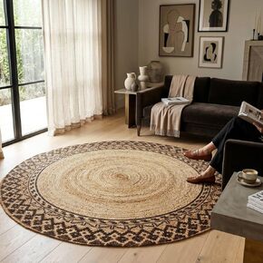 Boho Round Jute Rug - 36" Inches Braided Rustic Reversible Design Circle Entryway Area Rugs, Natural Design Floor Rug for Living Room, Bedroom, and Entry, 3 Feet Round in Saudi Arabia