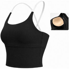 Women’s Longline Workout Tank Top with Built-in Bra Strappy Back Crop Yoga Top Light Support in Kuwait