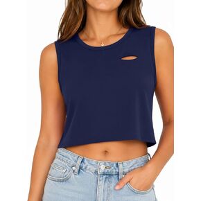 Hilinker Women Cut Out Crop Tank Tops Color Block Distressed Ripped Sleeveless Cropped Shirts in Saudi Arabia