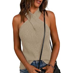 LaGracia Sweater for Women Halter Criss Cross Crochet Tops Knit Sleeveless Tank Trendy Elegant Spring Summer Outfits 2026 in Saudi Arabia