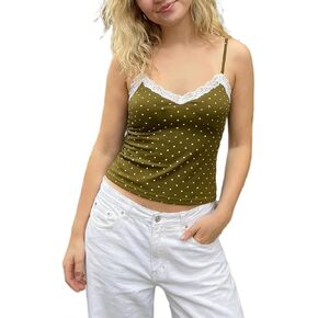Women's Dots Print Cami Tops Sleeveless Spaghetti Strap Deep V Neck Camisole Summer Shirt in Saudi Arabia