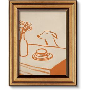 ARPEOTCY Gold Framed Wall Art, Kitchen Wall Art, Sneaky Dog Breakfast Wall Decor, Abstract Whimsical Animal Sketch Canvas Prints Artwork, Still Life Vintage Shelf Decor for Dining Room Living Room Office, 8x10 Inch in Saudi Arabia