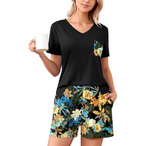 Heymoments Women's Pajamas Sets Short Sleeve Lounge Sets Sleepwear Casual Two Piece Pjs With Pockets in Kuwait