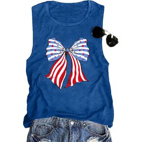 American Flag Tank Top Women Patriotic Bow Ribbons Sleeveless Shirt 4th of July Summer Vest Tops in Saudi Arabia
