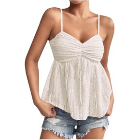 Workout Tank Tops Woman V-Neck Spaghetti Strap Sleeveless Cami Top Pleated Lightweight Tank Tops Dressy Trendy Clothes in Saudi Arabia