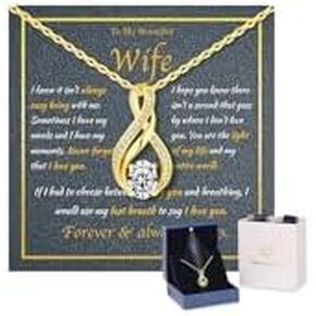 KRZ Anniversary Jewelry Gift for Wife, 925 Sterling Silver with Gold Plated Birthday Christmas Valentines Day Gift - Love Card Present for Wife Her Women Girlfriend in Saudi Arabia