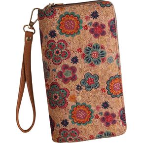 Vegan Cork Wallets for Women, Boho RFID Clutch Bag, Large Capacity Bifold Wallet, Zip Around Purse with Coin Pocket, RFID Blocking Handbag, Cork Leather Cell Phone Holder (Style-2) in Saudi Arabia