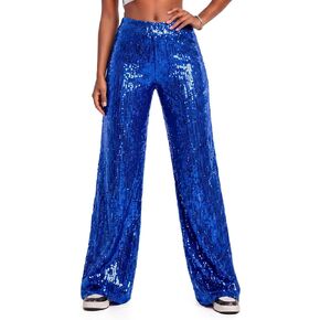 Nawgut Women's Sequin Wide Leg Pants High Waisted Sparkly Palazzo Pants Shiny Disco Rave Party Clubwear Trousers in Saudi Arabia