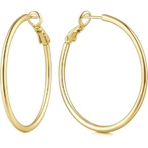 14K Gold Earrings for Women Gold Hoop Earrings Gold Earring for Women Hoop Refined and Quietly Luxurious Look Hoops Earring for Womens 30/40/50mm in Kuwait