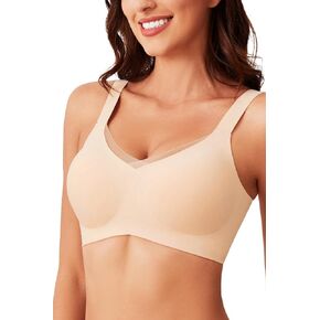 MOEOZLLO V Lace Bras for Women No Underwire Seamless Bralettes for Women Wireless Bra Soft Support Everyday T Shirt Bras -M,Beige in Saudi Arabia