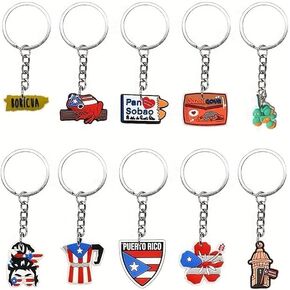 10pcs Puerto Rico PVC Keychain Souvenir Charms, Puerto Rican Gift Bundle, Bulk Puerto Rico Bundle Set PR Souvenirs in Saudi Arabia