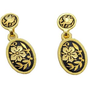 Vintage Damascene Spanish short drop earrings Spain 24K Gold and steel - Flower in Saudi Arabia