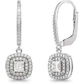 LeCalla 925 Sterling Silver Leverback Earrings for Women | Silver CZ Lever-Back Drop Earring | Lightweight Cubic Zirconia Drop Dangle Earring for Women in Kuwait