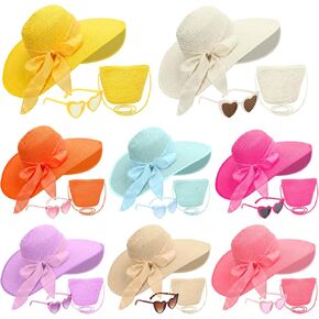 8 Sets Wide Brim Hats Heart Sunglasses and Straw Crossbags Bulk for Women, Summer Travel Beach Tea Party Bridemaid Supplies in Saudi Arabia