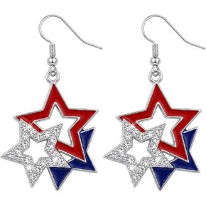 4th of July Earrings for Women Patriotic Five-Pointed Star American Flag Drop Dangle Earrings Alloy for Independence Day Outfits Accessories Gifts in Saudi Arabia