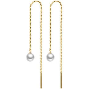 WangGao Stainless Steel Cute Imitation Pearl Dangle Threader Earrings | Long Chain Tassel, Dangle Style, Cute Design, Woman's Jewelry in Saudi Arabia