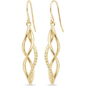14K Yellow Gold Infinity Twisted Drop Dangle Earrings for Women, Beaded Fish Hook Hypoallergenic Minimalist Earrings for Daily Wear Party Wedding and Gifting in Saudi Arabia