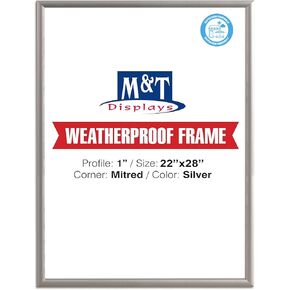 M&T Displays Weatherproof Snap Poster Frame 22x28 Inch Silver 1" Aluminum Profile Front Loading Wall Mounting Picture Photo Document Certificate Sign Holder Mitered Corner Anti Glare Cover in Saudi Arabia