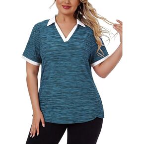 Cucuchy Style Plus Size Womens Golf Shirt V Neck Short Sleeve Workout Tops UPF 50+ Shirts in Saudi Arabia