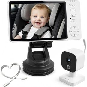 Wireless Baby Car Camera Monitor 5" HD 1080P IPS, 360° Rotating Camera with Auto/Manual Night Vision, 1000ft Range, Anti-Glare Display & USB Charging for Backseat, Home, Travel，Camping in Kuwait